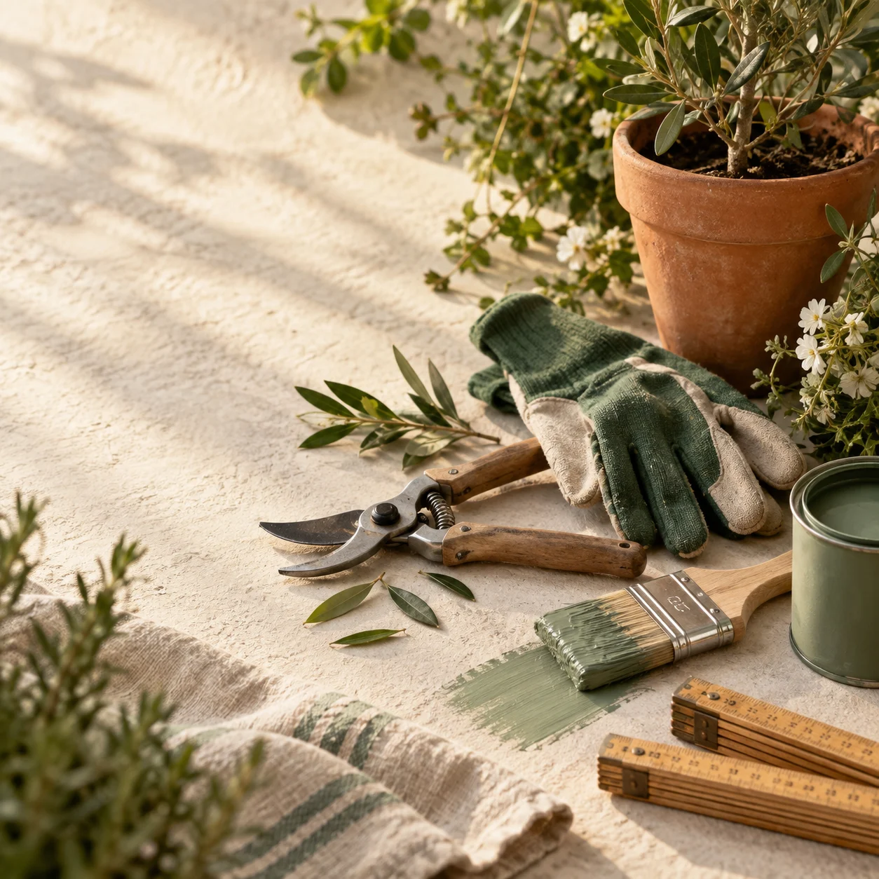 Outils d’entretien et de peinture, illustration décorative